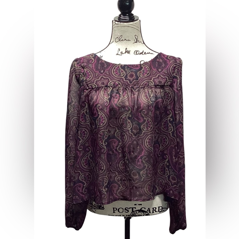 Y2K xhilaration sheer paisley blouse With Lace Detail Size Large
